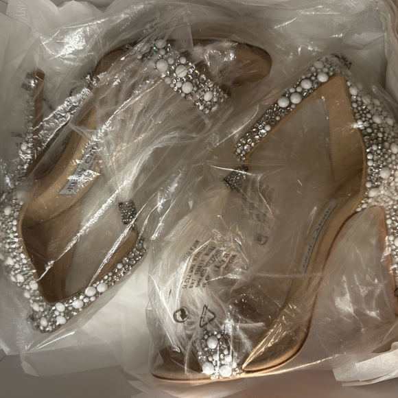 NWT Jimmy Choo ‘Viola 110’ Sandal Heels - Wedding Crystal Ostrich Feather Pearl - Picture 6 of 12